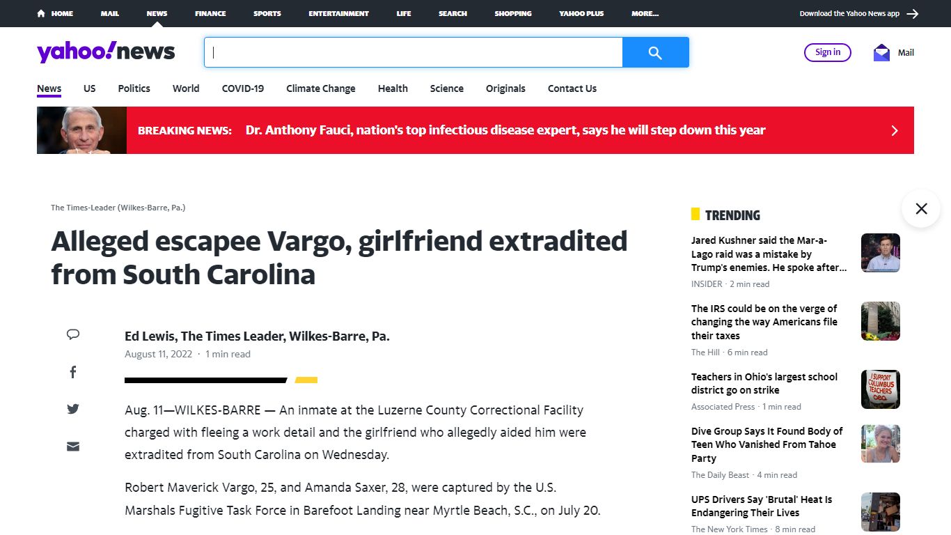 Alleged escapee Vargo, girlfriend extradited from South Carolina